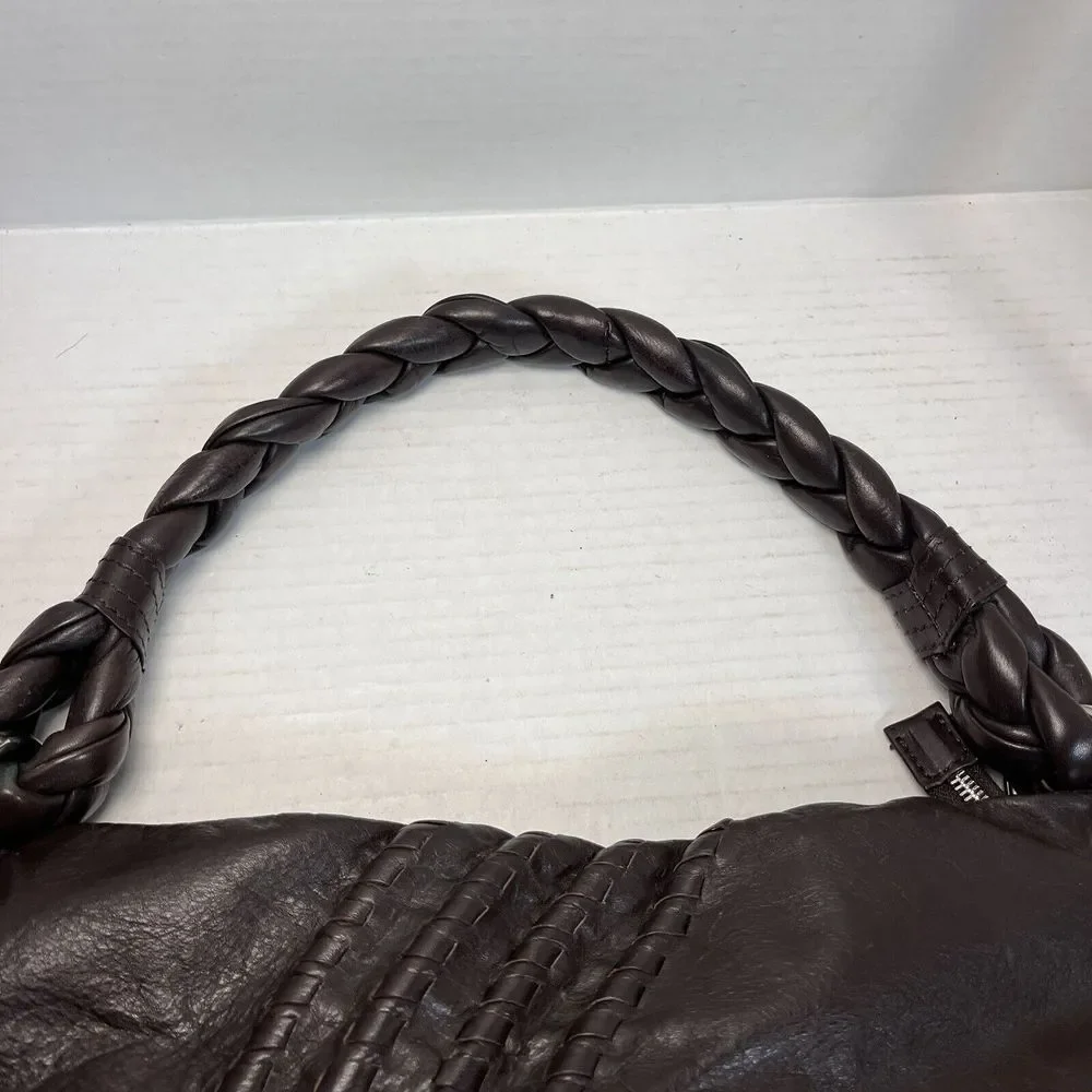 Fenn Wright Manson Dark Brown Braided Leather Shoulder Bag Hobo Handbag‎